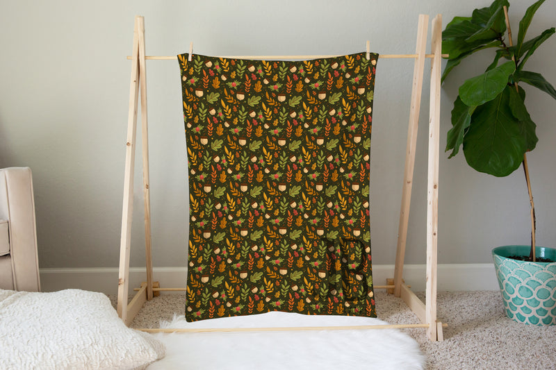 Acorns and Holly Autumn Plush Blanket