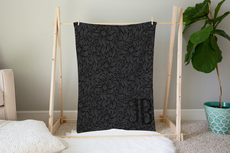 Black Floral Plush Blanket