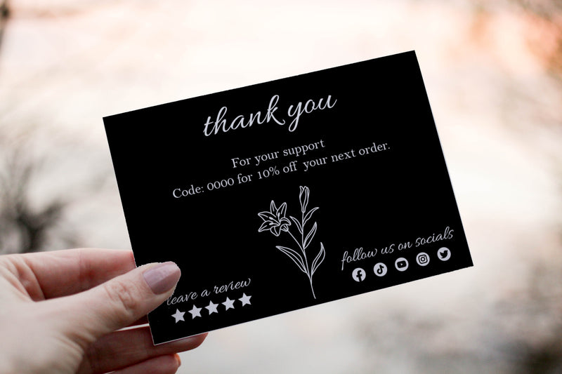 Black and White Floral - Customizable Thank You Card