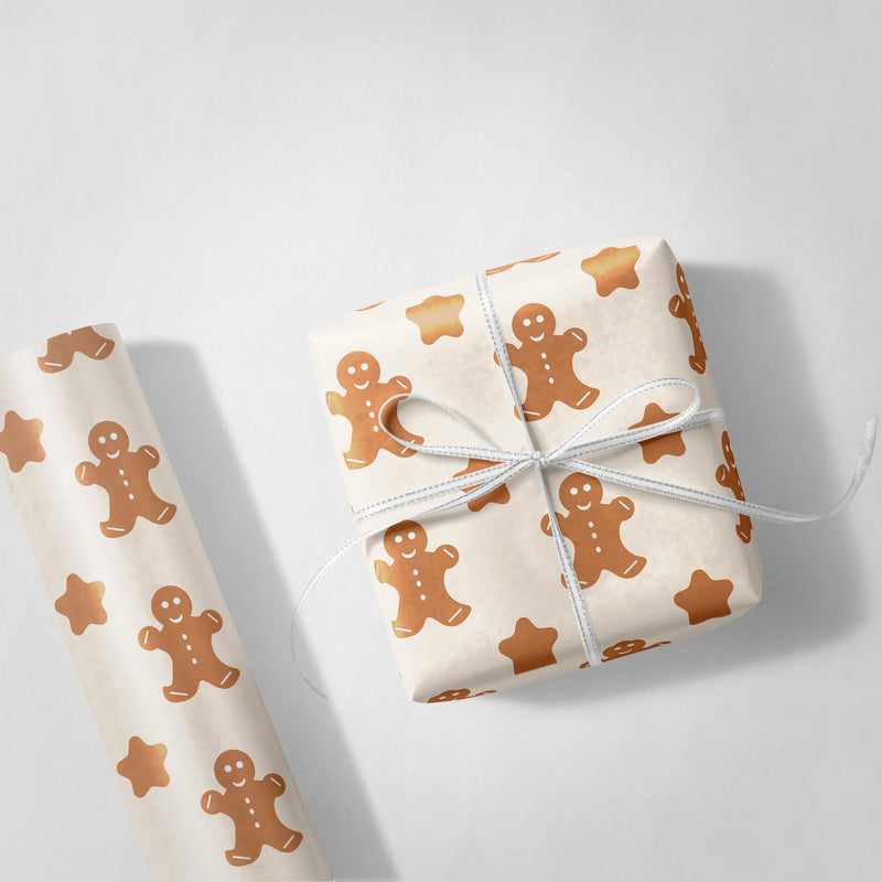 White with Gingerbread Stars Wrapping Paper