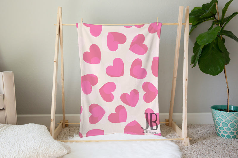 Cream and Pink Hearts Plush Blanket