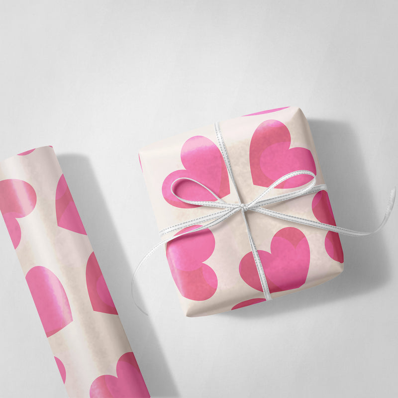 Cream and Pink Hearts Wrapping Paper