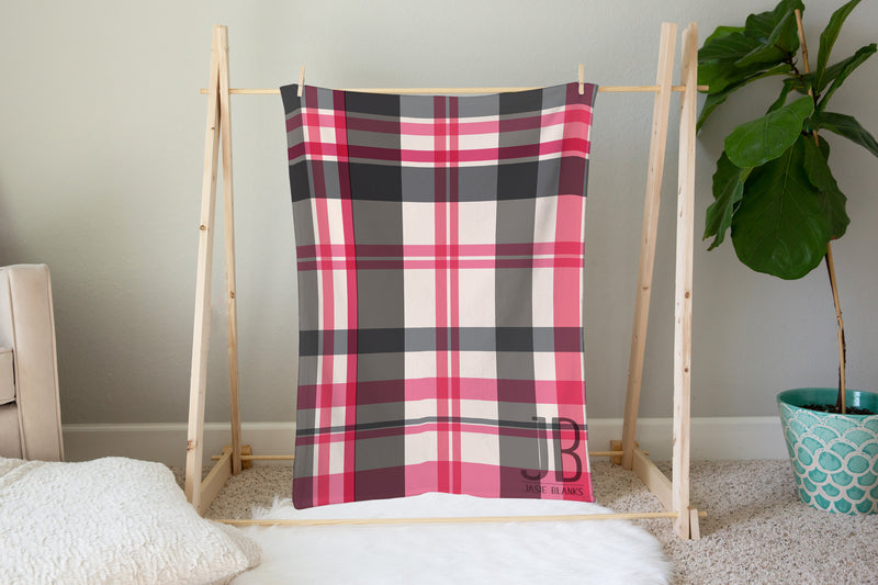 Cream and Pink Plaid Plush Blanket