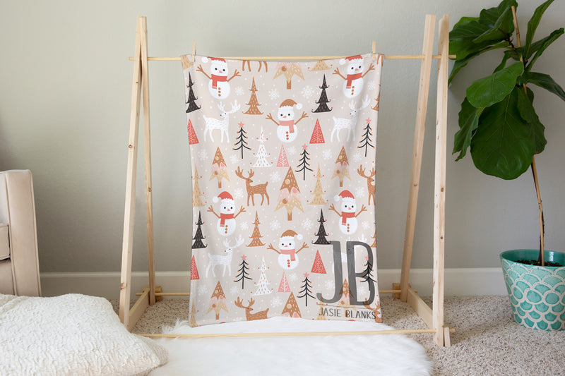 Deer and Snowmen Plush Blanket