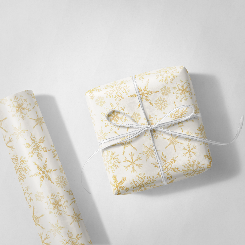 White and Gold Snowflakes Wrapping Paper