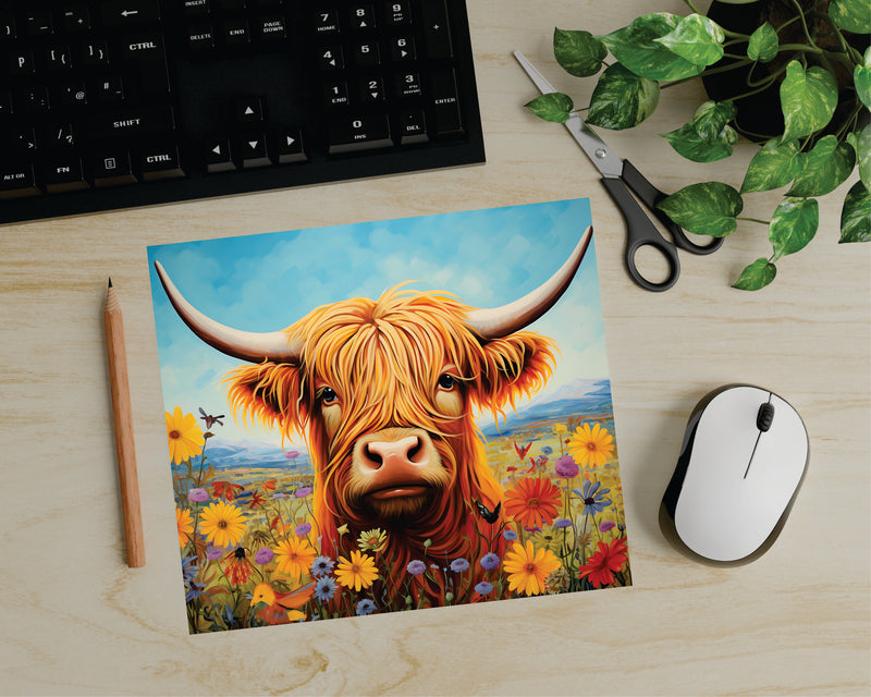 Highland Cow Wildflower Field Mouse Pad