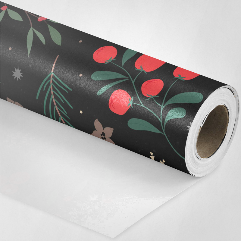 Black Holly and Pinecones Wrapping Paper