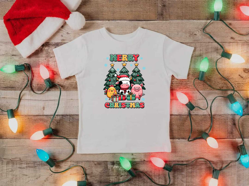 Merry Christmas Chick Cow Pig - Graphic Tee