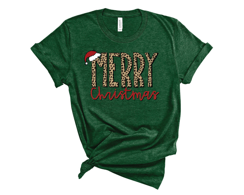 Merry Christmas Leopard & Santa Hat - Graphic Tee