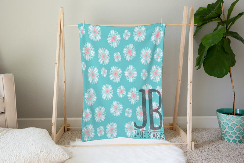 Mint-Pink Floral Plush Blanket