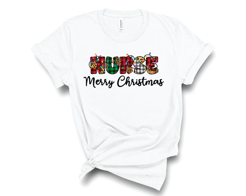 Nurse Merry Christmas Leopard Plaid - Graphic Tee