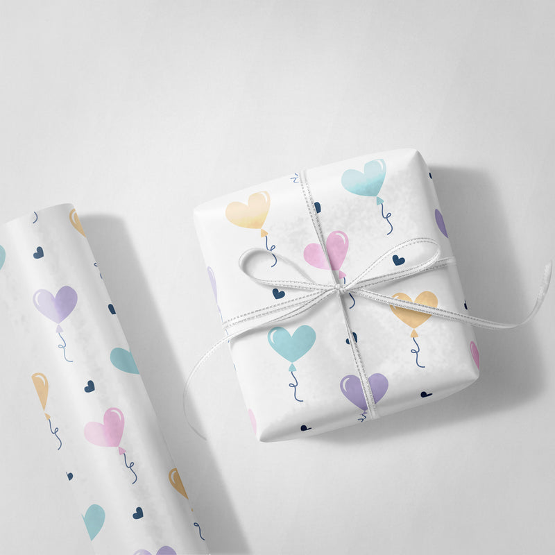 Pastel Balloon Hearts Wrapping Paper