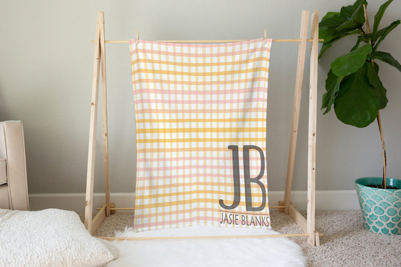 Pastel Orange Gingham Plush Blanket