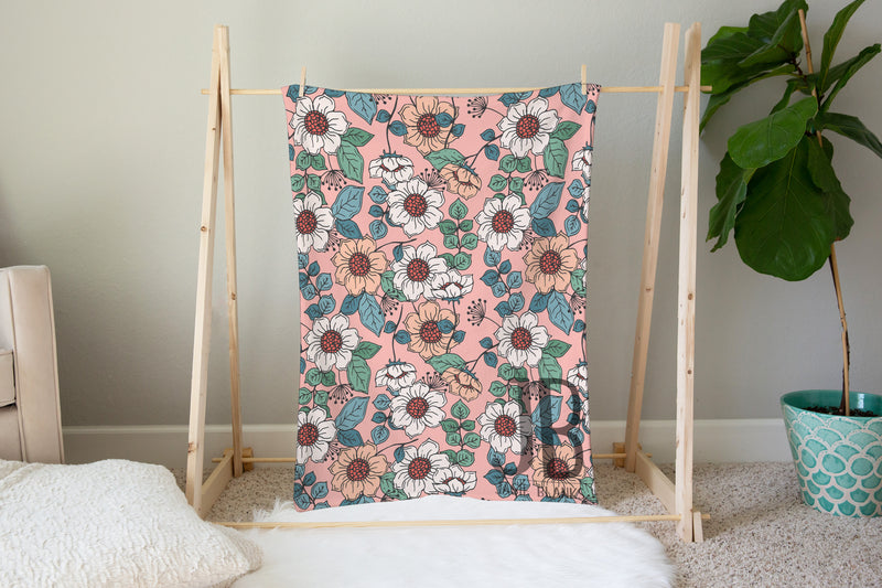 Peach Floral Plush Blanket