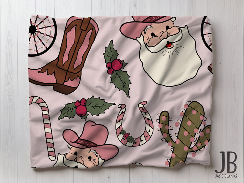 Pink Cowboy Santa Plush Blanket