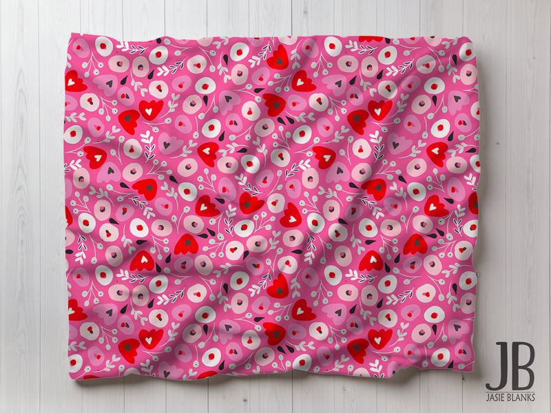 Pink Love Flowers Plush Blanket-Pink