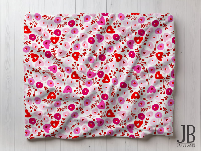 Pink Love Flowers Plush Blanket-White
