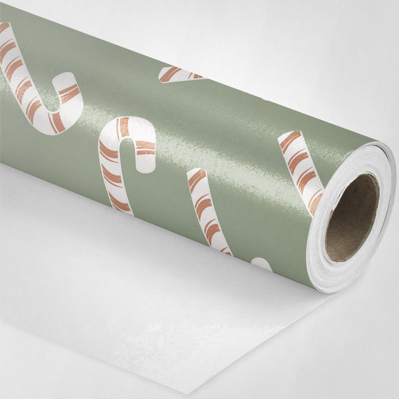 Sage Green Candy Canes Wrapping Paper