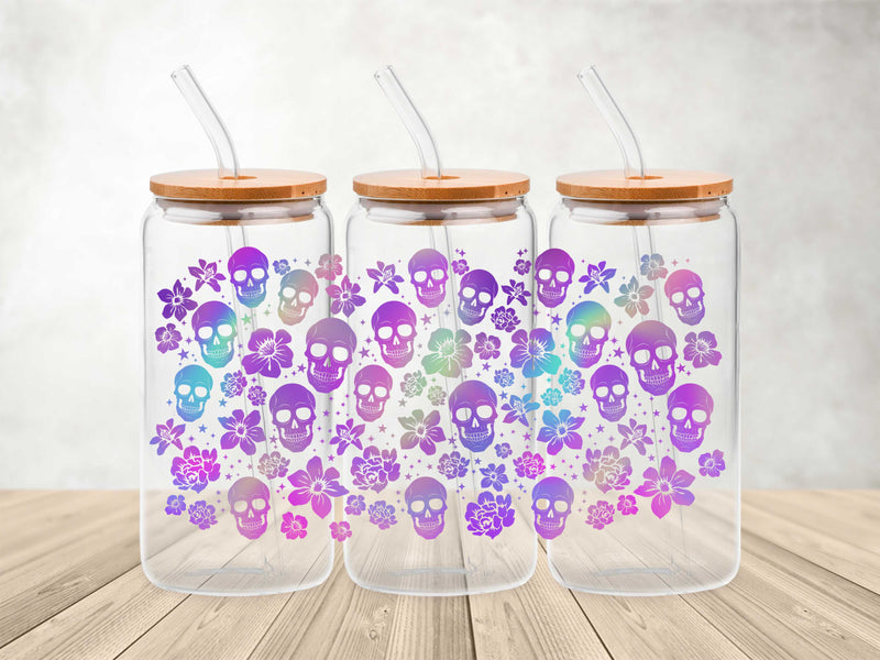 Skull And Purple Flower- UV DTF Wrap