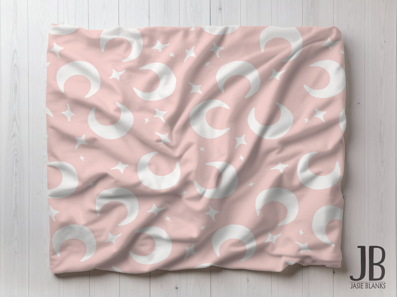 Soft Pink Crescent Moon Plush Blanket
