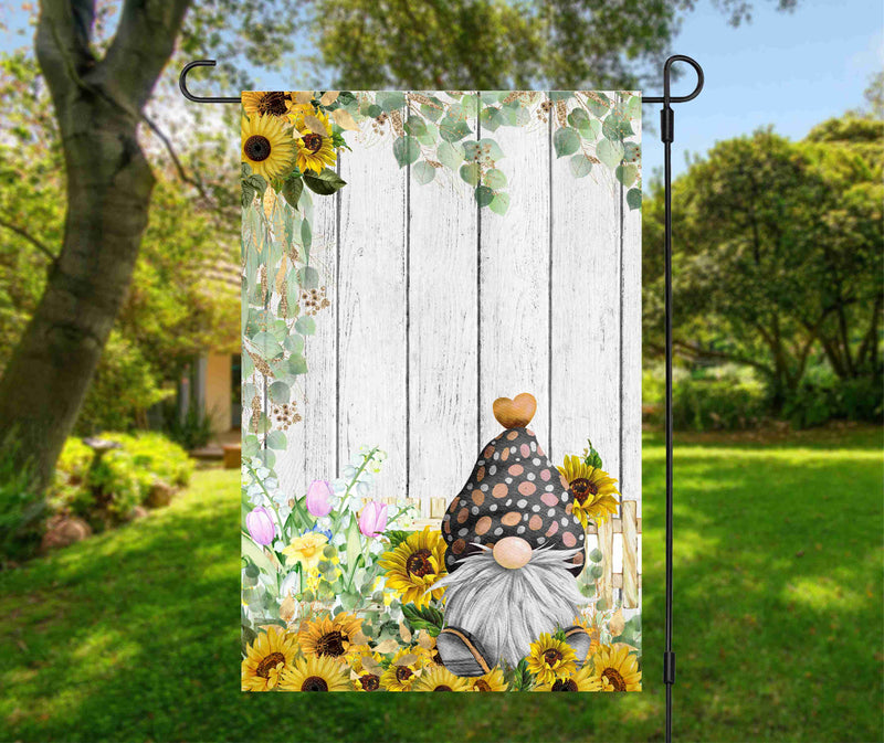 Wood Sunflower Gnome Garden Flag