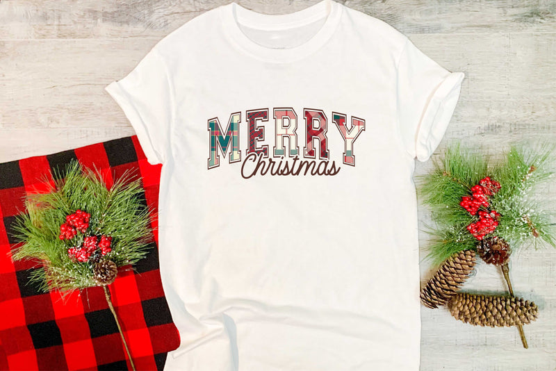 Merry Christmas- Christmas Plaid - Graphic Tee