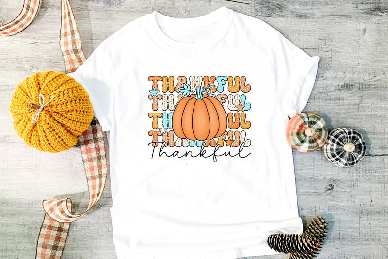 Stacked Colorful Thankful With Pumpkin-Distressed-Transfer