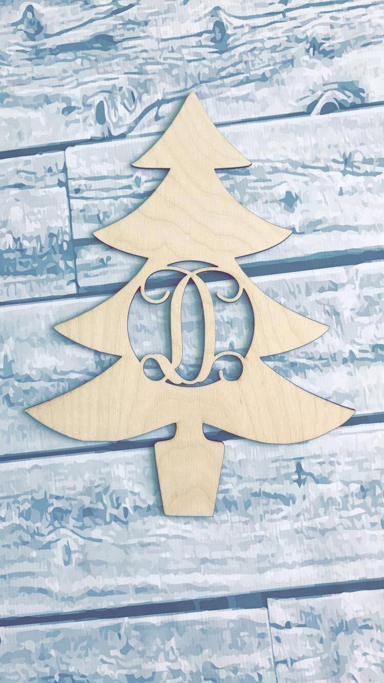 Christmas Tree Monogram Door Hanger