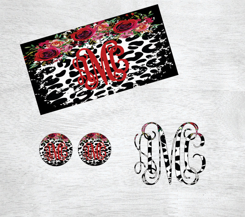Black/White Leopard with Red Floral Car Kit