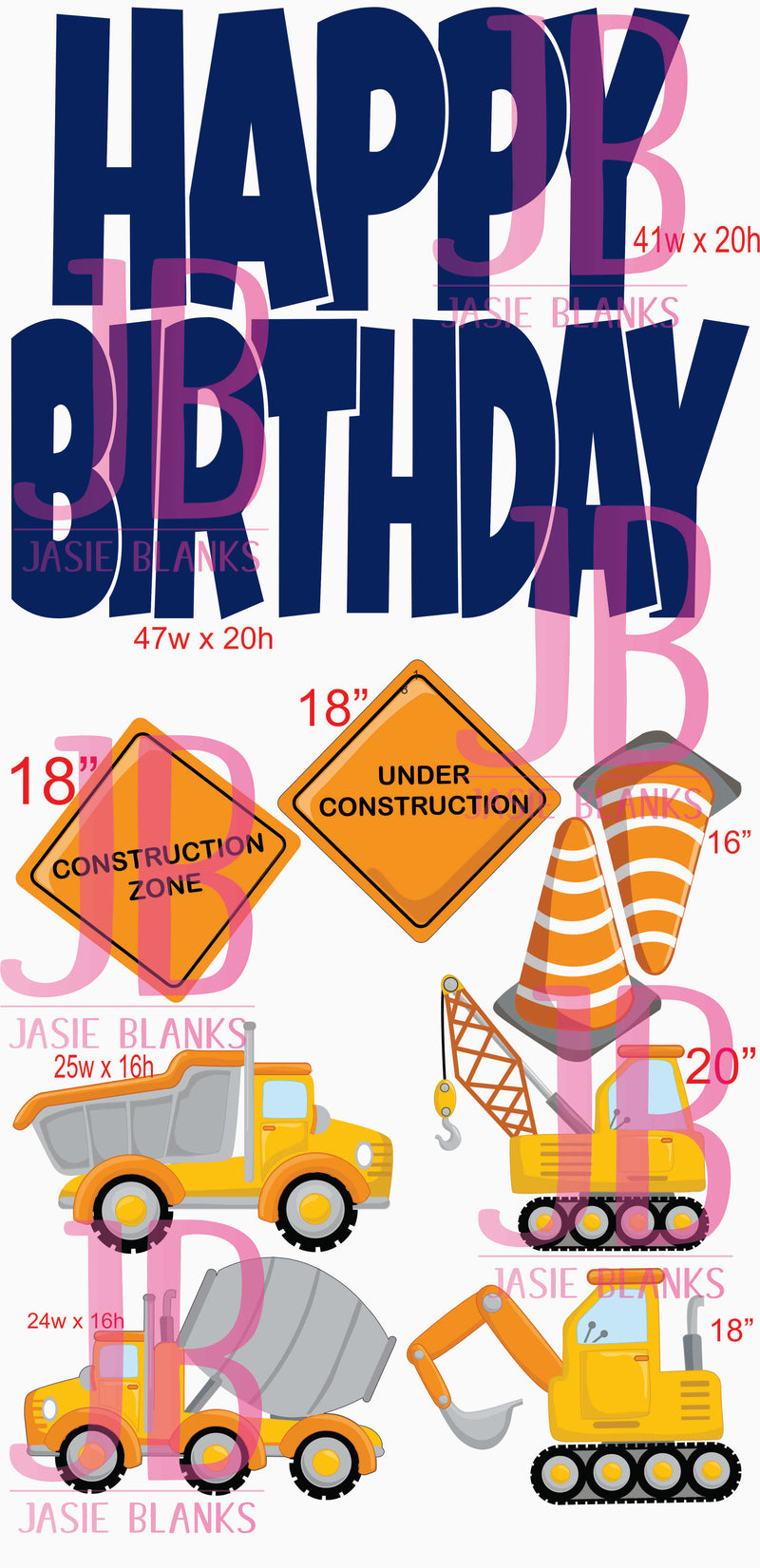 Construction Birthday Yard Card Set