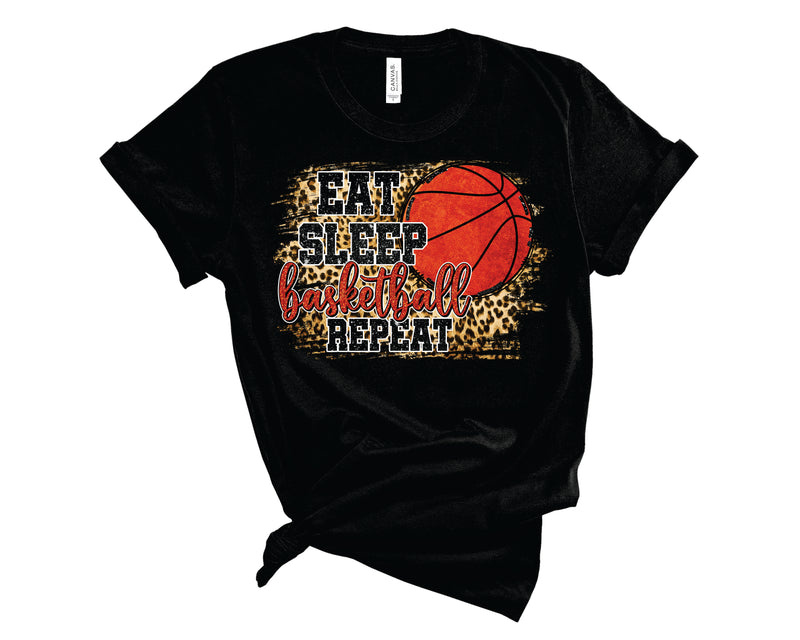 Eat, Sleep, Basketball, Repeat Leopard Glitter - Graphic Tee