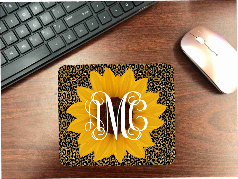 Glitter Leopard With Sunflower Mouse Pad
