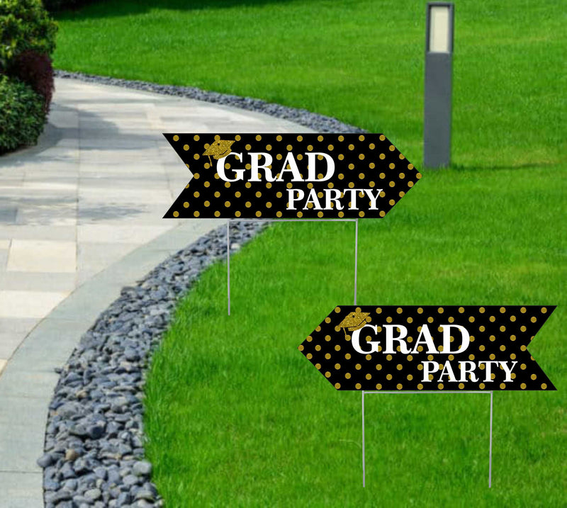 Graduation Party Arrows - Black w/ Gold Glitter Dots
