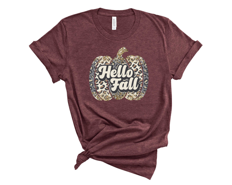 Hello Fall Leopard pumpkin - Graphic Tee