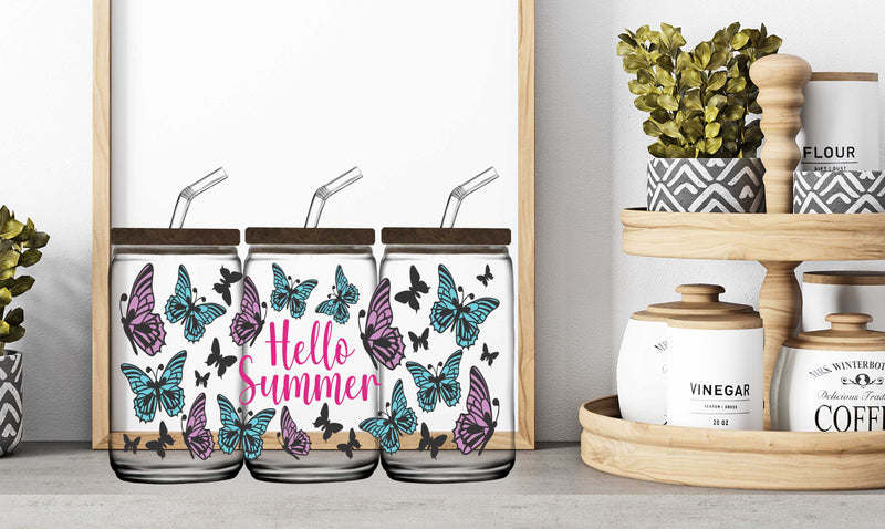 16oz Glass Jar Sublimation Wrap-- Hello Summer Butterflies