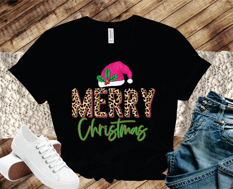 Merry Christmas Pink Leopard Glitter- Transfer