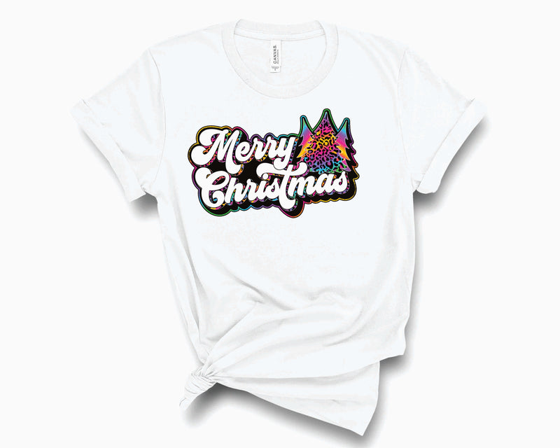 Merry Christmas Retro Rainbow Leopard Trees- Graphic Tee