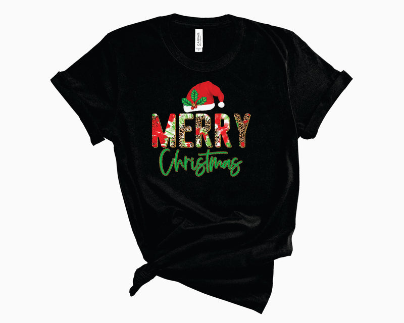 Merry Christmas Tie Dye Leopard Glitter- Graphic Tee