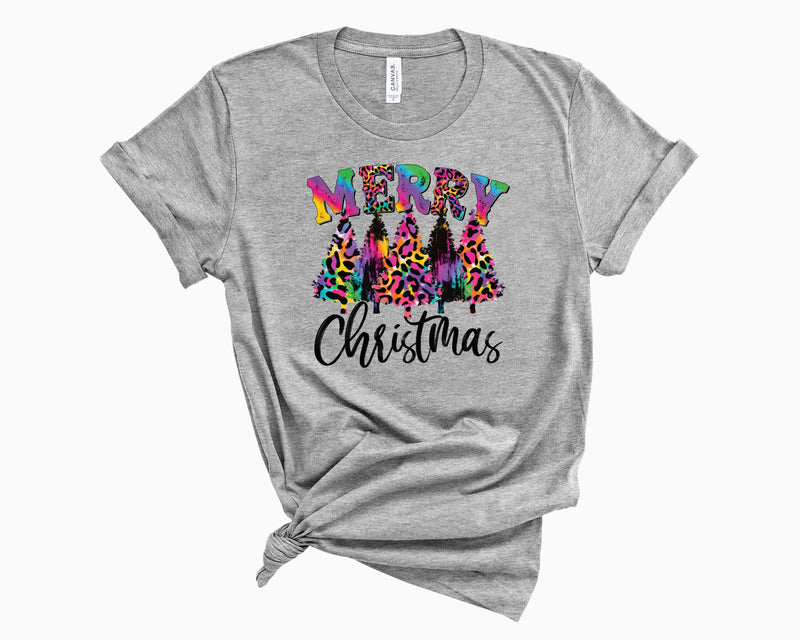 Merry Christmas Trees Rainbow Leopard - Graphic Tee