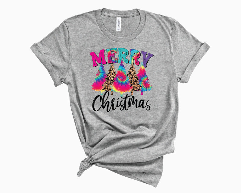 Merry Christmas Trees Rainbow Tie Dye- Graphic Tee