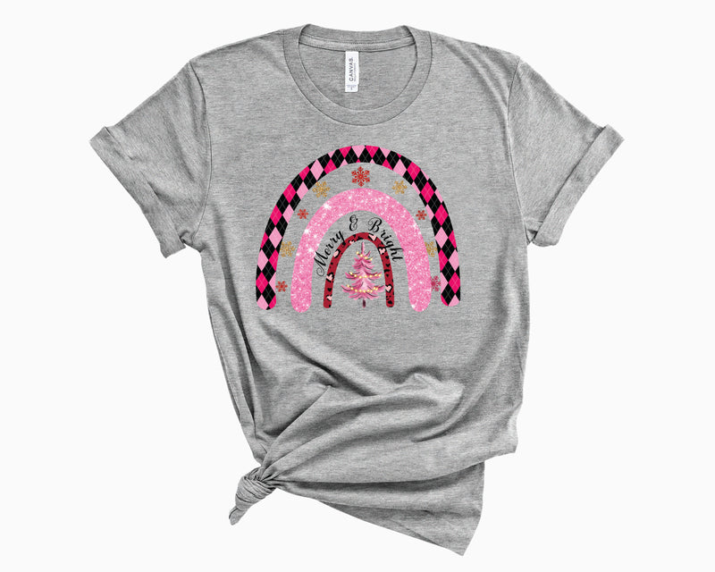 Merry & Bright Pink Rainbow- Graphic Tee