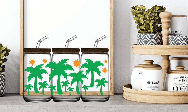 16oz Glass Jar Sublimation Wrap-- Palm Trees