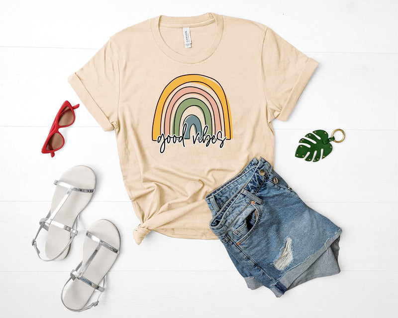 Pastel Rainbow Good Vibes - Graphic Tee