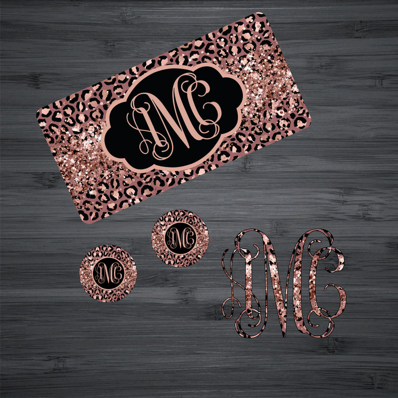 Rose Gold Glitter Leopard Car Kit