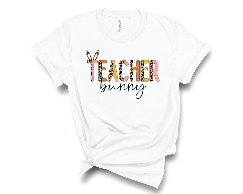 Teacher Bunny Half Leopard Neutral - Graphic Tee