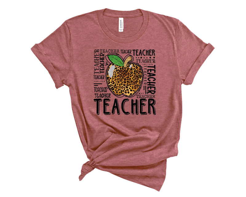 Teacher Wordart Leopard Apple - Transfer