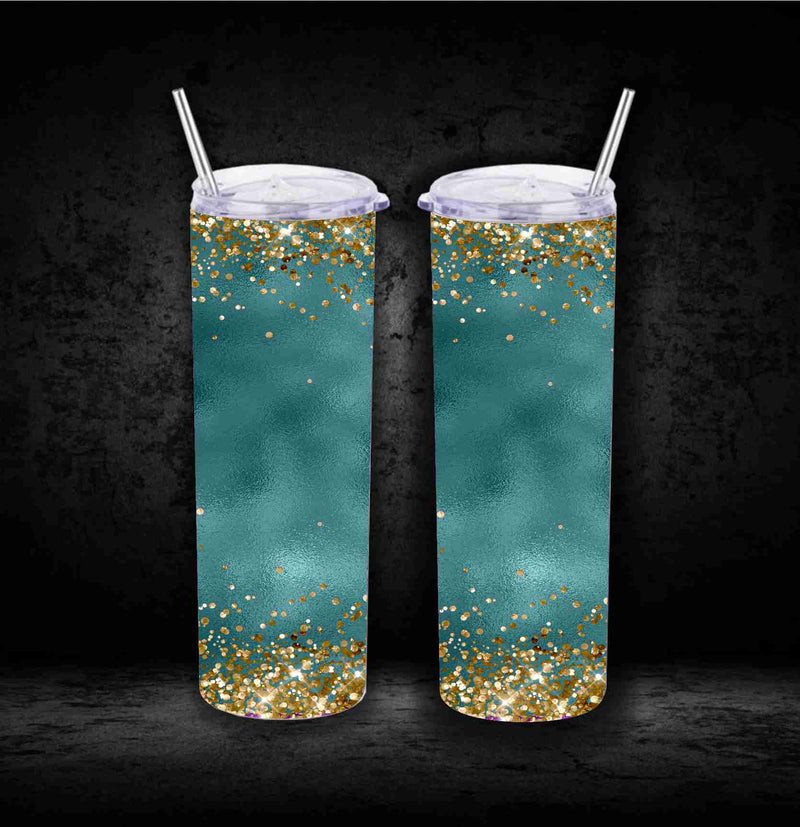 20 Skinny Sublimation Wrap- Teal with Gold Glitter