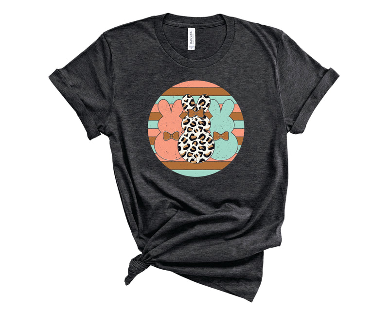 Triple Bunnies Circle Peach Mint - Graphic Tee