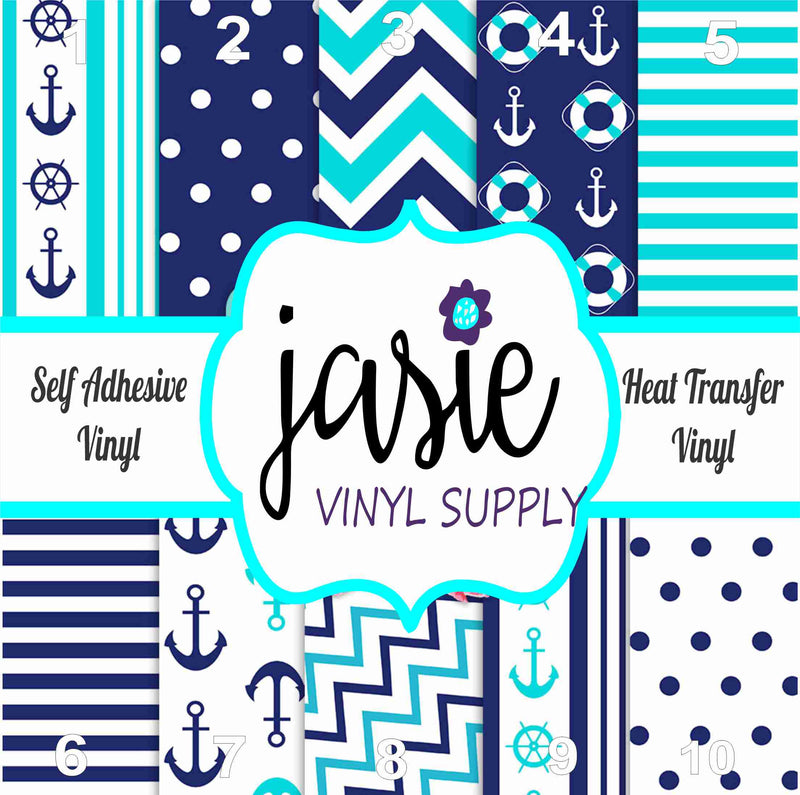 Navy & Turquoise Nautical Printed Vinyl