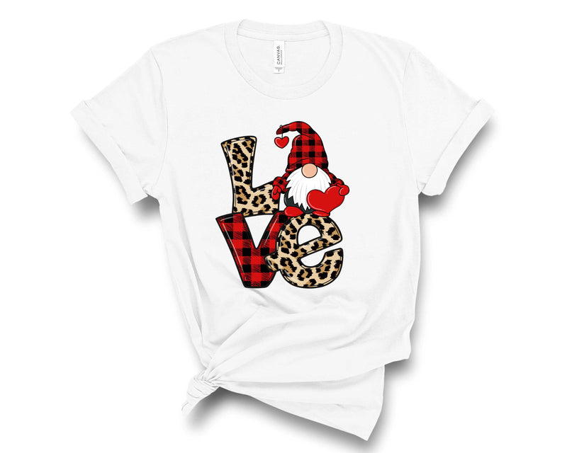 Valentine Love Gnome Leopard Buffalo Plaid - Graphic Tee